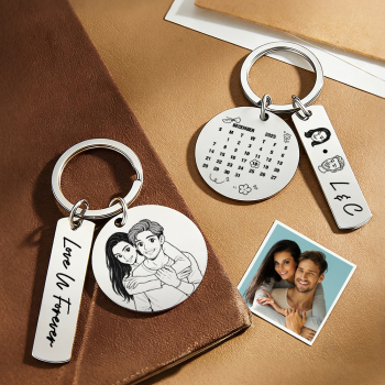 Personalisierter Kalender-schlüsselanhänger Mit Individuellem Foto Und Datum, Schlüsselanhänger Mit Paarporträt, Geschenk Zum Jahrestag Oder Zu Weihnachten - namenecklacede