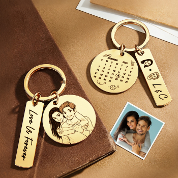 Personalisierter Kalender-schlüsselanhänger Mit Individuellem Foto Und Datum, Schlüsselanhänger Mit Paarporträt, Geschenk Zum Jahrestag Oder Zu Weihnachten - namenecklacede
