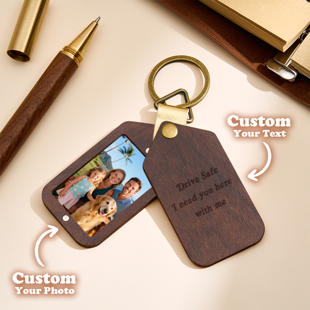 Personalisierter Schlüsselanhänger Mit Gravur, Foto-schlüsselanhänger Mit Gravierter Hülle, Personalisierter Holz-schlüsselanhänger Mit Foto – Das Perfekte Geschenk Für Papa - namenecklacede