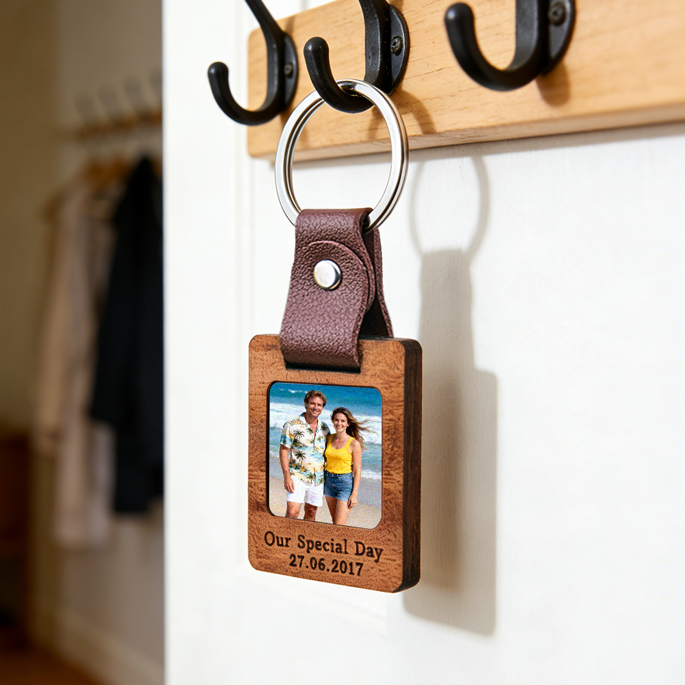Personalisierter Fotokalender-schlüsselanhänger Aus Holz – Individuell Gestalteter Fotokalender-schlüsselanhänger Aus Holz – Geschenk Zum Fünften Jahrestag Für Sie Und Ihn - namenecklacede
