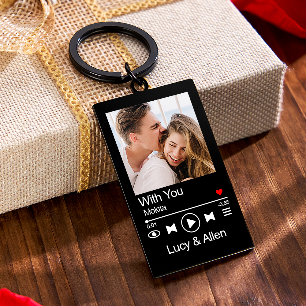Personalisierter Schlüsselanhänger Mit Musikplayer-foto, Individuell Gestaltetes Songcover, Romantisches Geschenk Für Paare Zum Valentinstag - namenecklacede