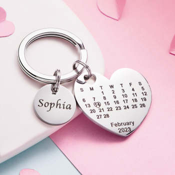 Individuell Gravierter Herz-kalender-schlüsselanhänger, Save The Date-schlüsselanhänger, Valentinstagsgeschenk - ihrenamenskettede