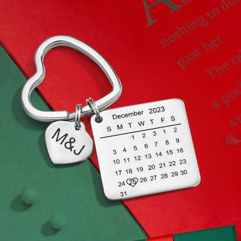 Individuell Gravierter Kalender-schlüsselanhänger, Herz-schlüsselanhänger, Save The Date-schlüsselanhänger, Weihnachtsgeschenk - ihrenamenskettede