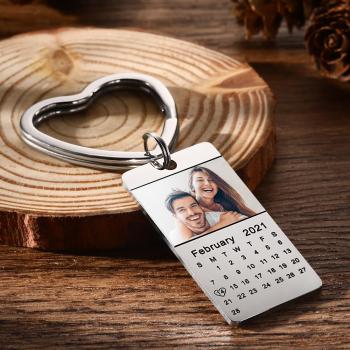 Personalisierter Foto-schlüsselanhänger, Kalender-schlüsselanhänger, Silberfarben, Mit Herz - ihrenamenskettede