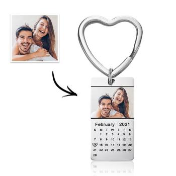 Personalisierter Foto-schlüsselanhänger, Kalender-schlüsselanhänger, Silberfarben, Mit Herz - ihrenamenskettede