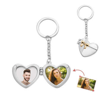 Kundenspezifischer Foto-schlüsselanhänger Doppelter Fotorahmen Herzförmiger Schlüsselanhänger Gedenkgeschenk - ihrenamenskettede