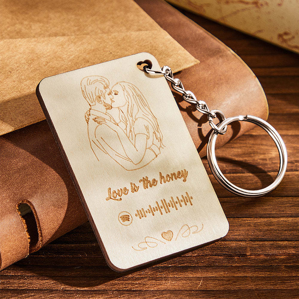 Personalisierter Foto-schlüsselanhänger, Scannbarer Spotify-code, Holz-schlüsselanhänger, Individuell Gravierte Musikplakette, Valentinstagsgeschenke - ihrenamenskettede
