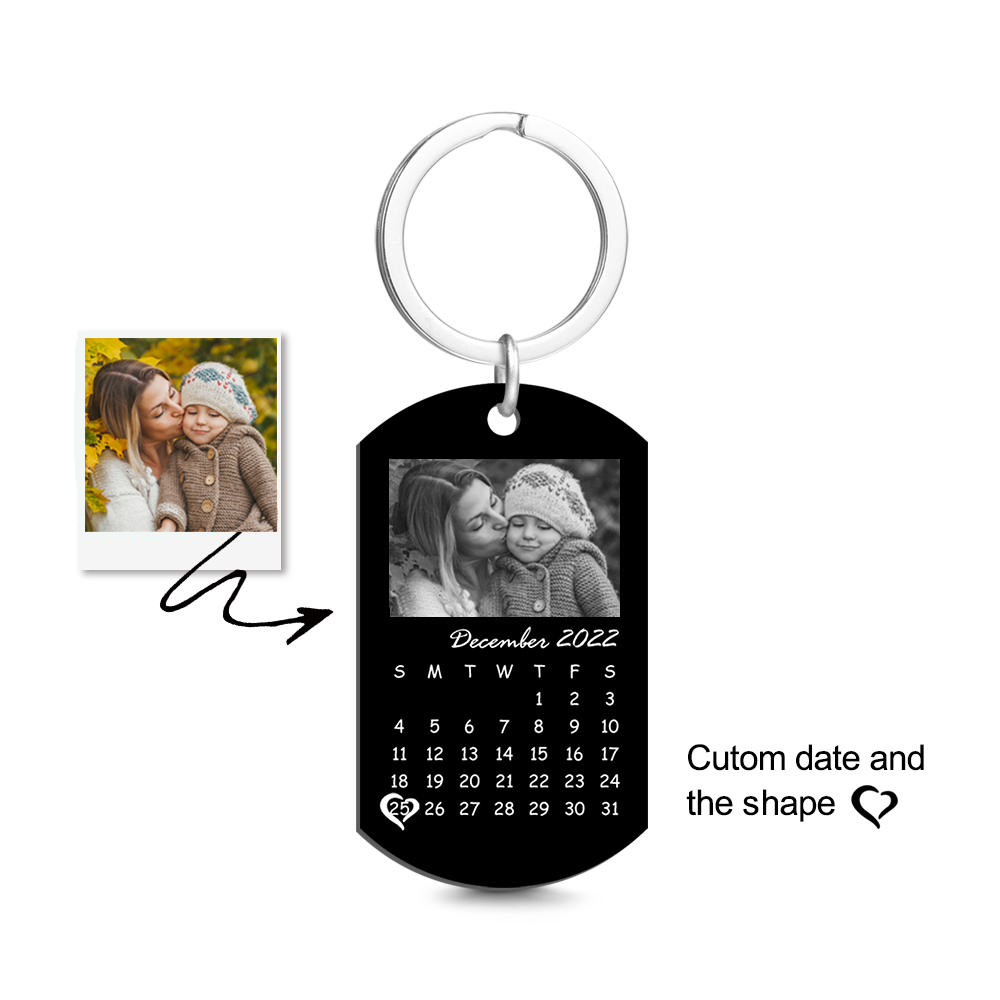 Benutzerdefinierter Kalender-schlüsselanhänger, Fotoanhänger, Schlüsselanhänger, Herzförmiges Datum, Personalisiertes Muttertagsgeschenk - ihrenamenskettede