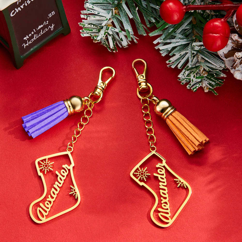 Personalisierte Namensquaste Keychain Kundengebundene Strumpf-verzierungs-weihnachtstagesgeschenke - ihrenamenskettede