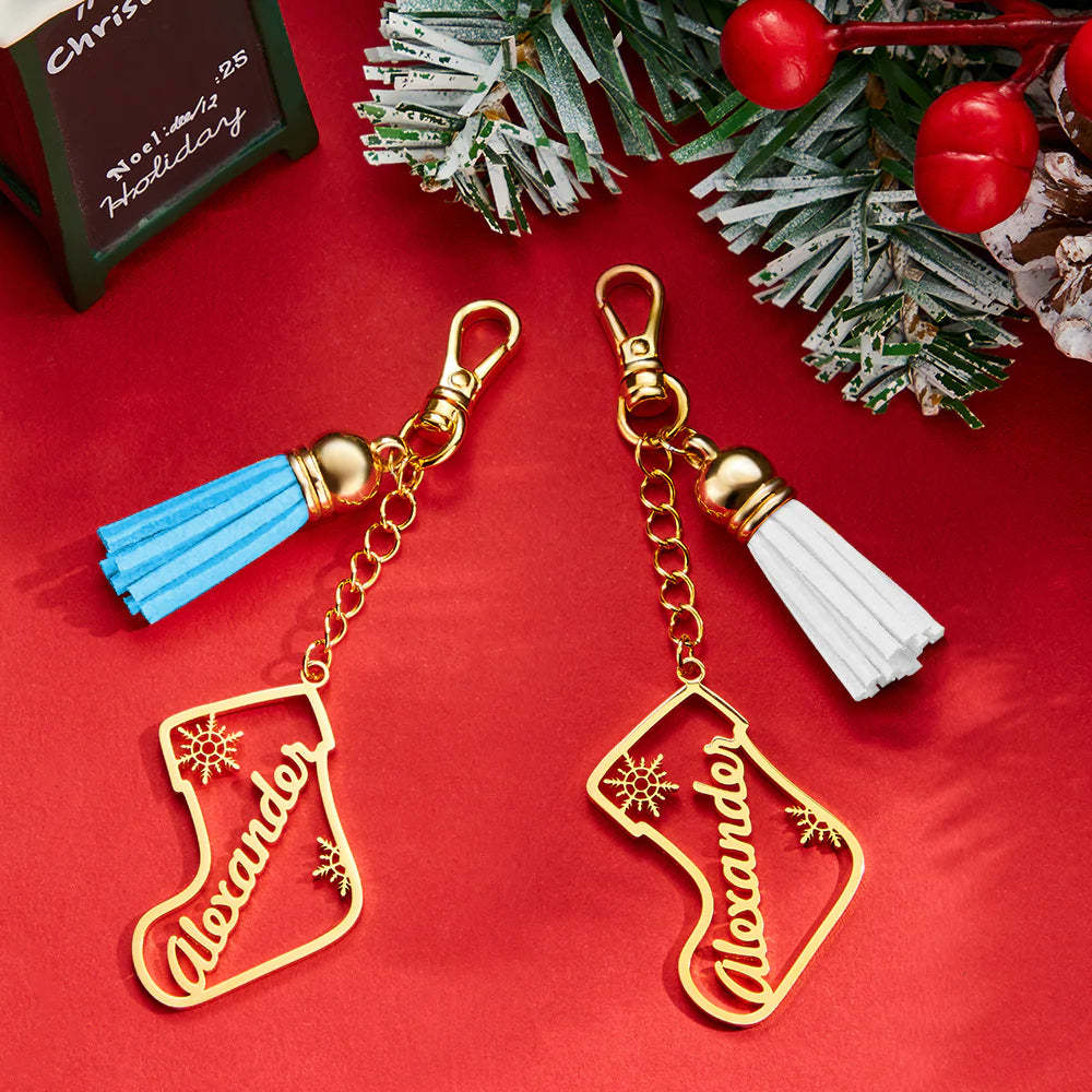 Personalisierte Namensquaste Keychain Kundengebundene Strumpf-verzierungs-weihnachtstagesgeschenke - ihrenamenskettede