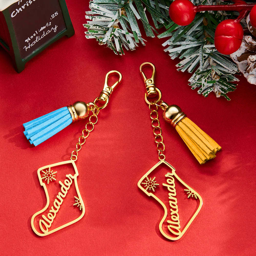 Personalisierte Namensquaste Keychain Kundengebundene Strumpf-verzierungs-weihnachtstagesgeschenke - ihrenamenskettede
