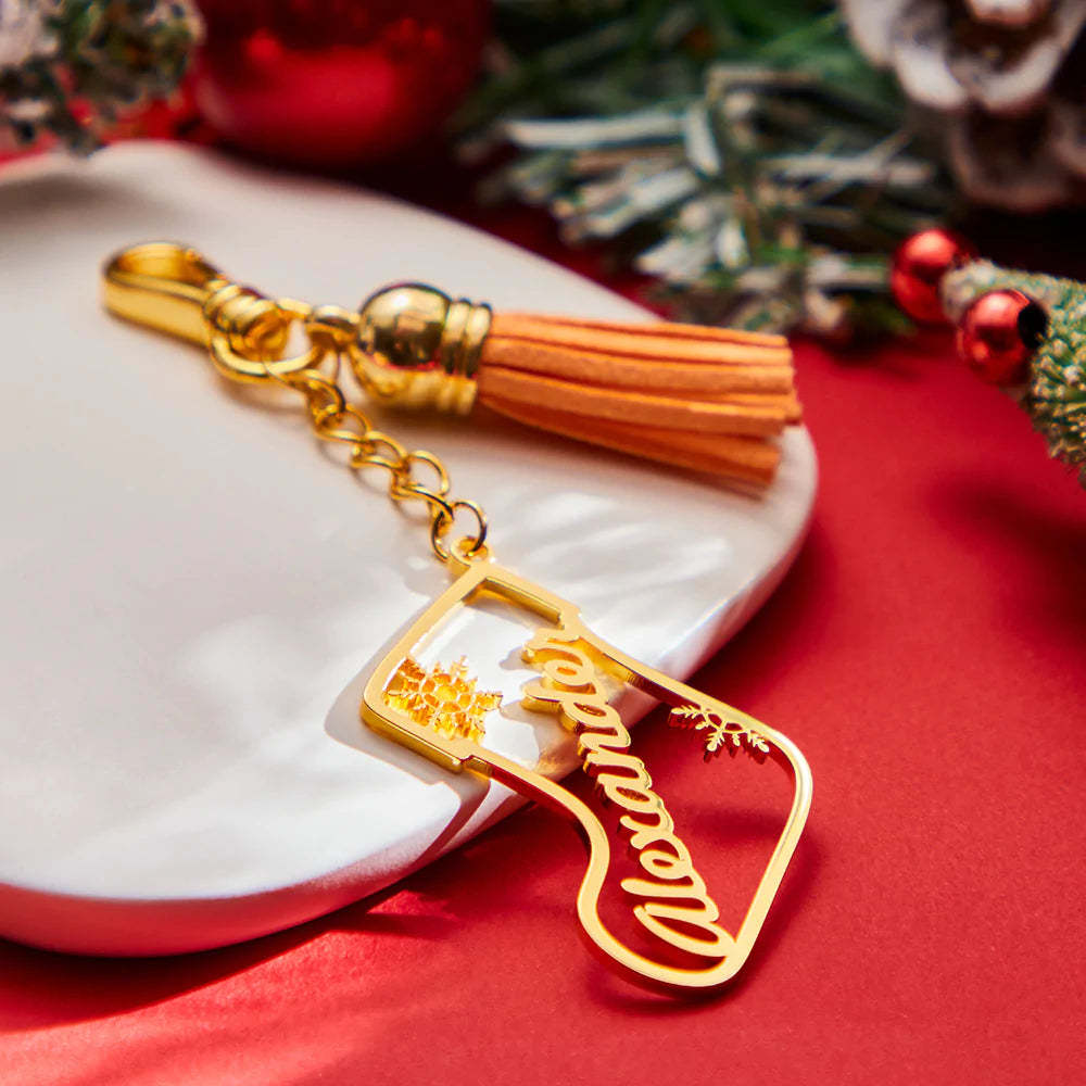 Personalisierte Namensquaste Keychain Kundengebundene Strumpf-verzierungs-weihnachtstagesgeschenke - ihrenamenskettede