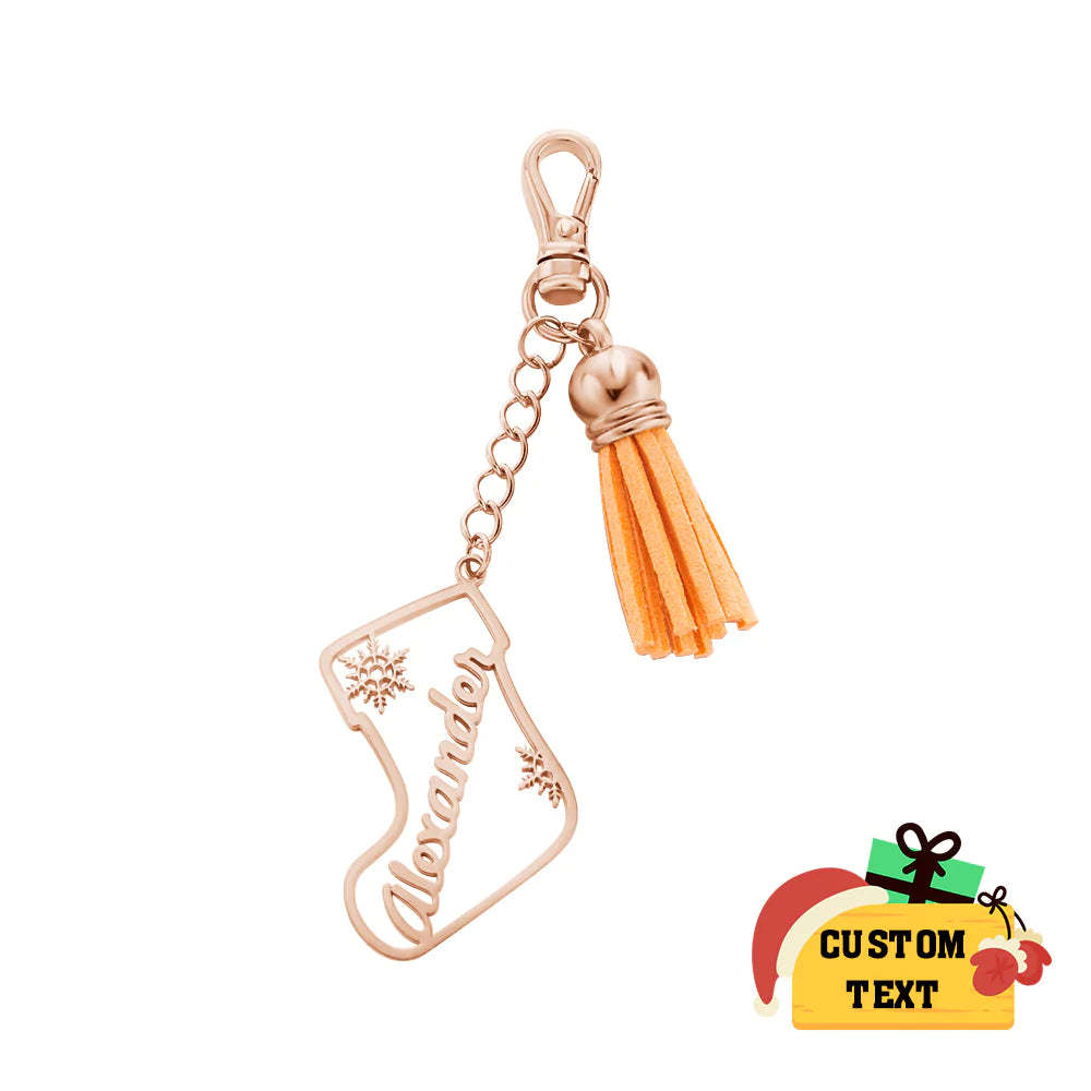 Personalisierte Namensquaste Keychain Kundengebundene Strumpf-verzierungs-weihnachtstagesgeschenke - ihrenamenskettede