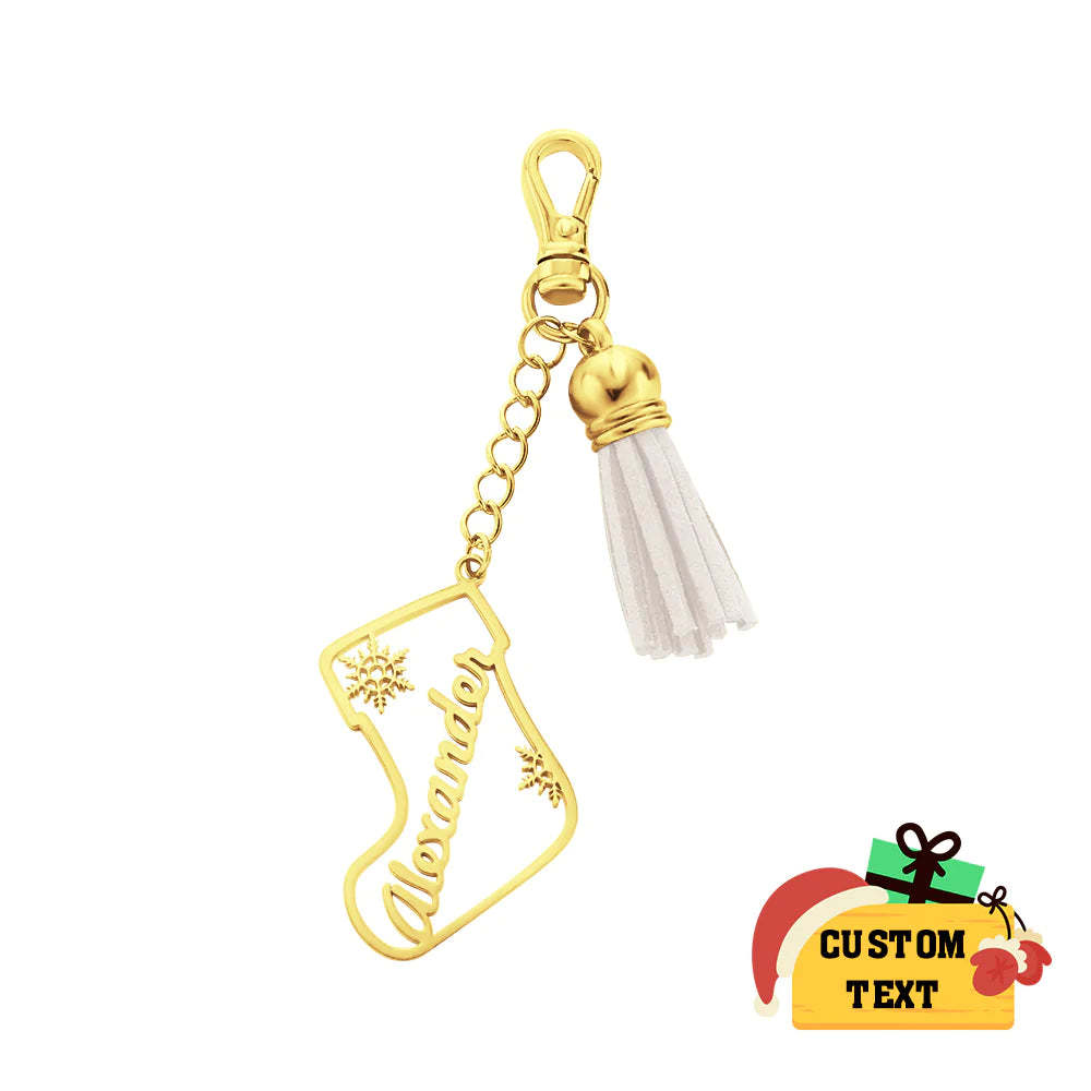 Personalisierte Namensquaste Keychain Kundengebundene Strumpf-verzierungs-weihnachtstagesgeschenke - ihrenamenskettede