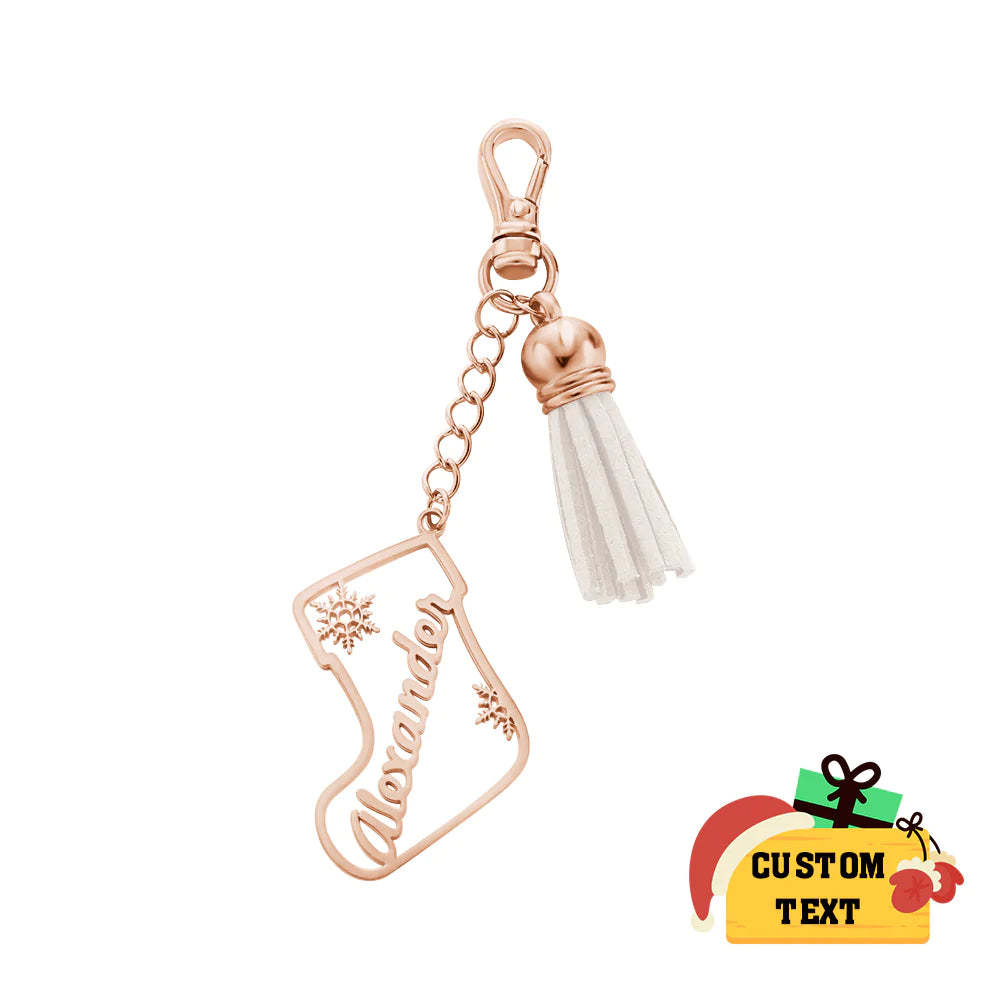 Personalisierte Namensquaste Keychain Kundengebundene Strumpf-verzierungs-weihnachtstagesgeschenke - ihrenamenskettede