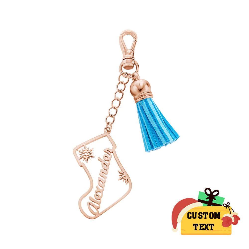 Personalisierte Namensquaste Keychain Kundengebundene Strumpf-verzierungs-weihnachtstagesgeschenke - ihrenamenskettede