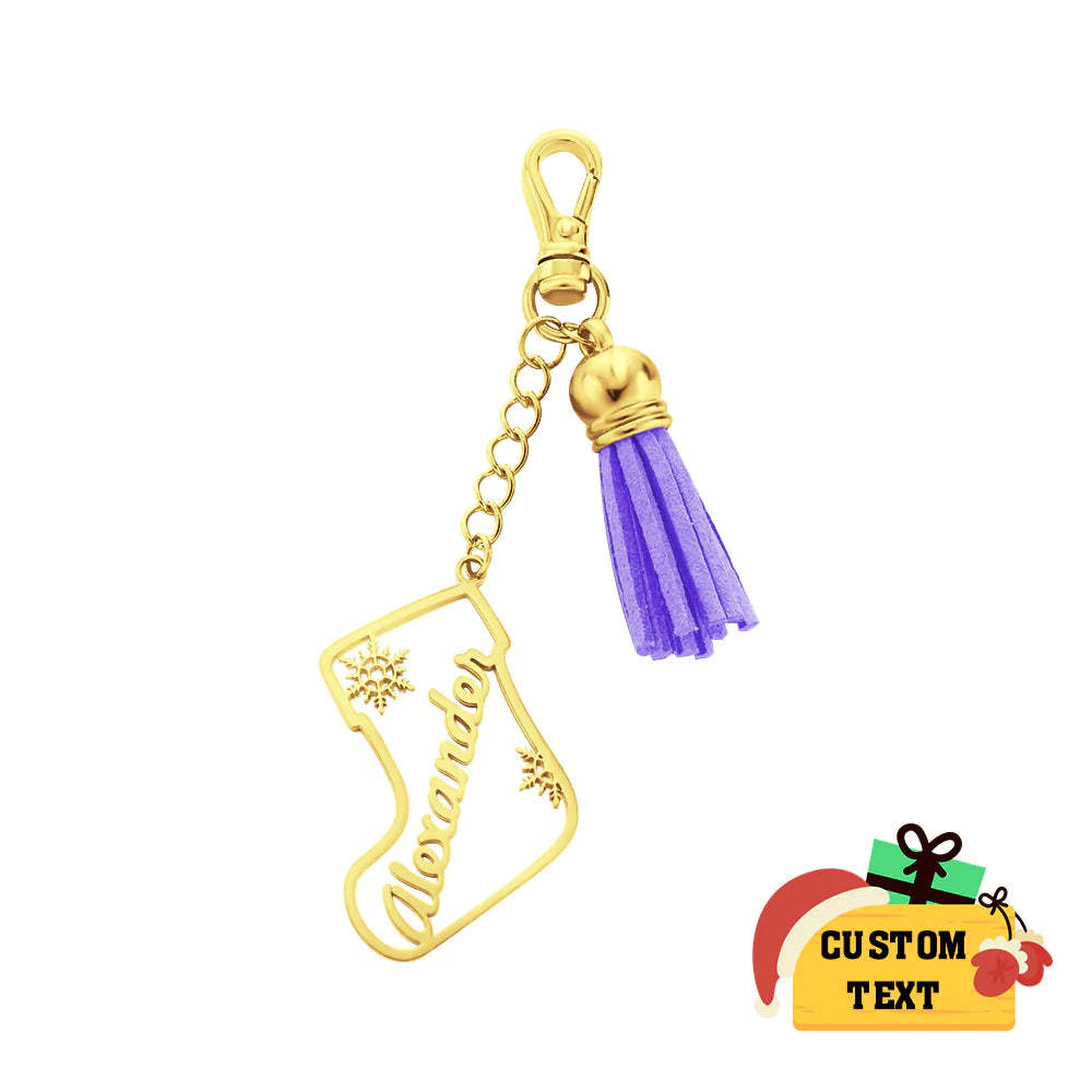 Personalisierte Namensquaste Keychain Kundengebundene Strumpf-verzierungs-weihnachtstagesgeschenke - ihrenamenskettede
