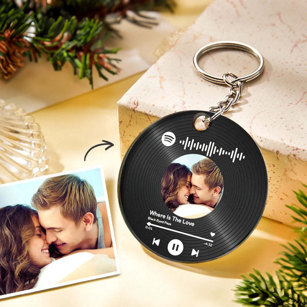 Benutzerdefinierter Foto- Und Datums-schlüsselanhänger, Kalender-schlüsselanhänger, Scannbarer Spotify-code-schlüsselanhänger, Jubiläumsgeschenk - ihrenamenskettede