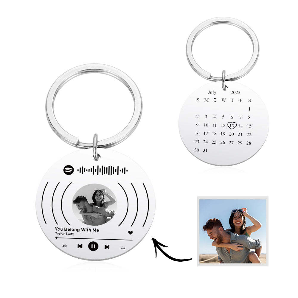Benutzerdefinierter Foto-spotify-kalender-schlüsselanhänger, Personalisierter Musik-song-schlüsselanhänger Aus Edelstahl, Geschenk Für Liebhaber - ihrenamenskettede