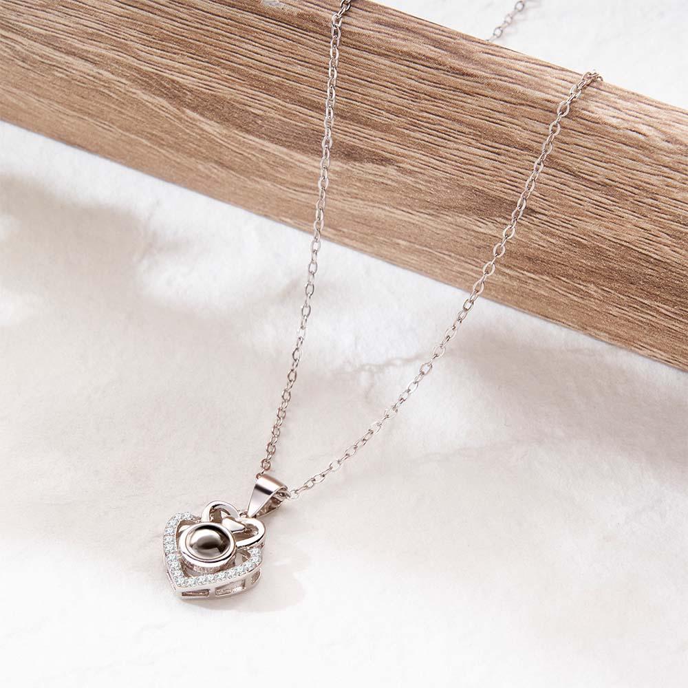 Personalisierte Foto-Projektions-Halskette mit Doppelherz - Romantisches Paargeschenk - NameNecklace