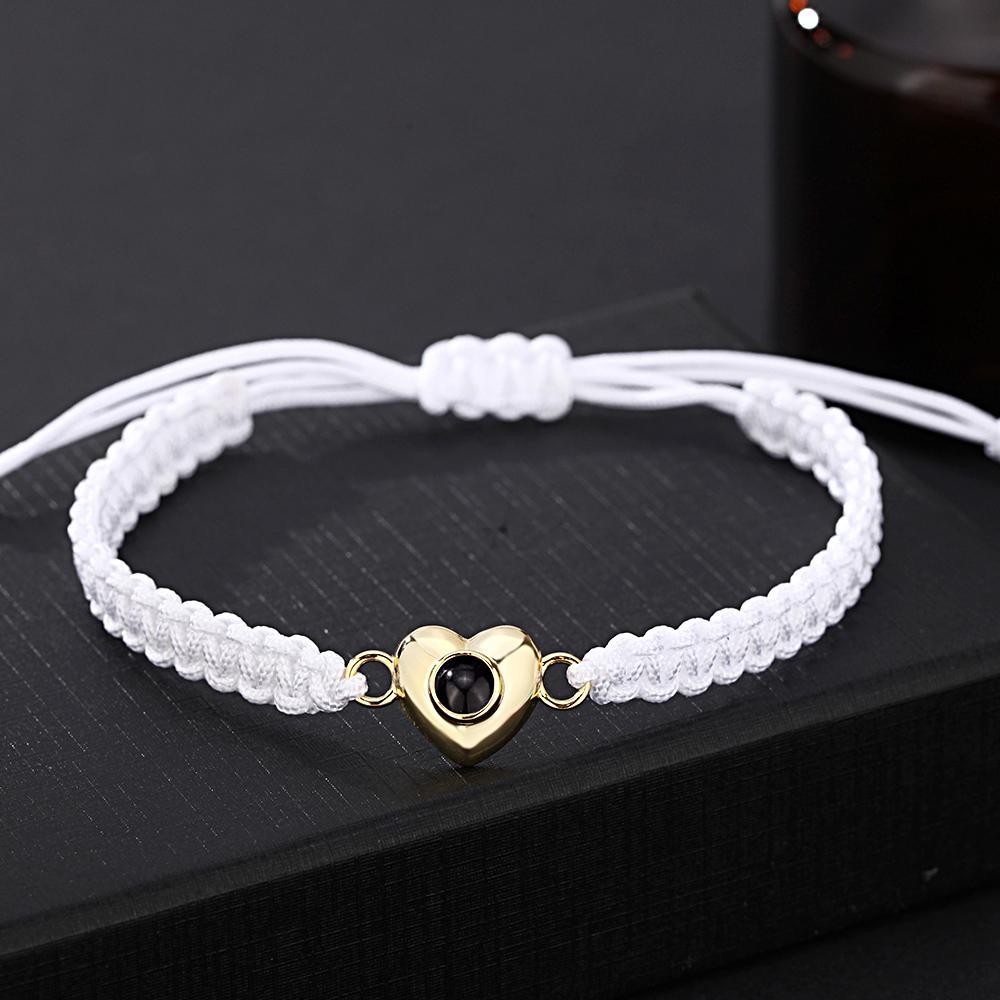 Benutzerdefiniertes, Schlichtes, Modisches Schwarzes Seil-armband Mit Bildprojektion In Herzform - ihrenamenskettede