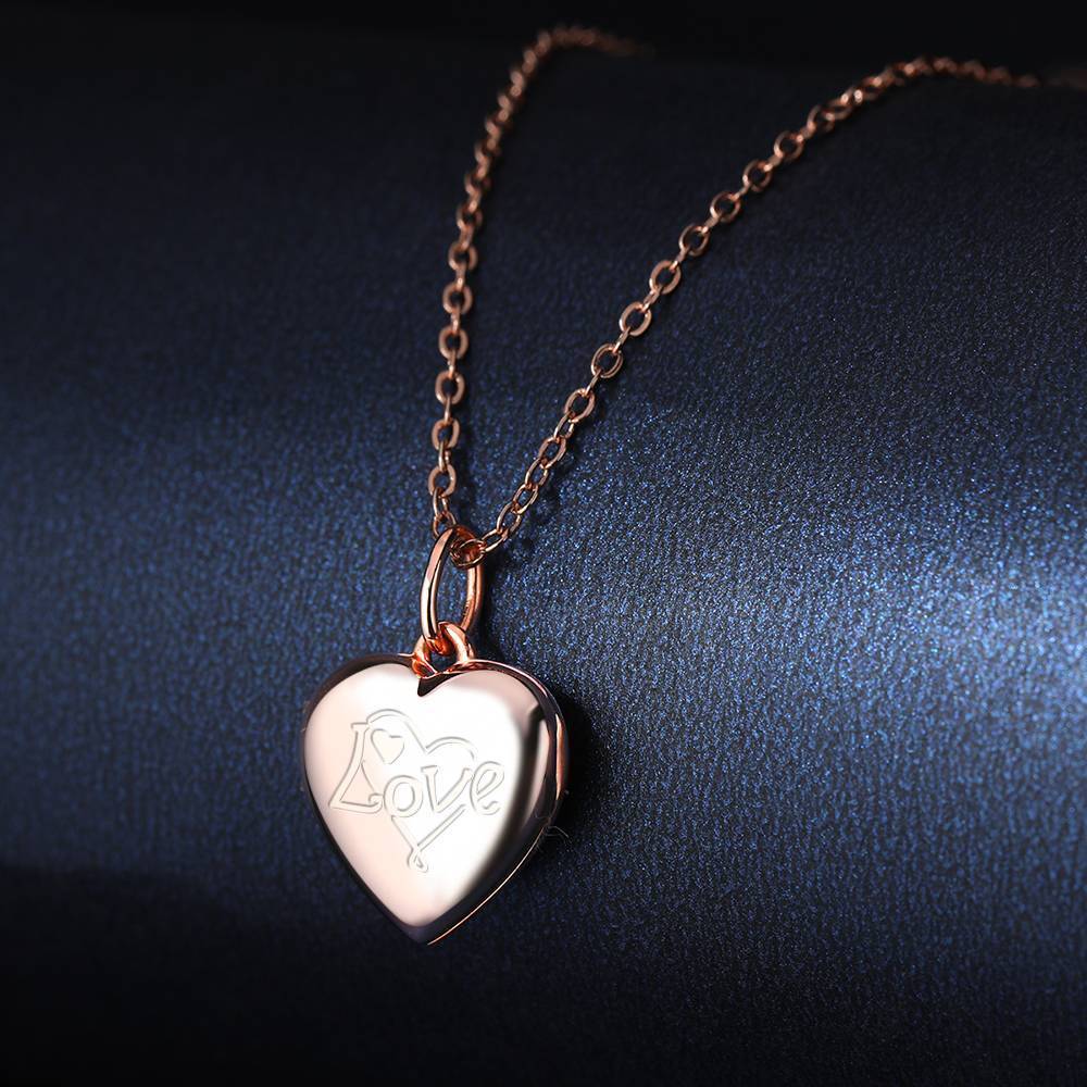 Heart Engraved Photo Locket Rose Gold Plated