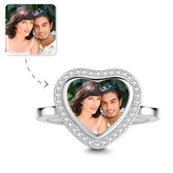 Herz Foto Ring Silber Paar Geschenk