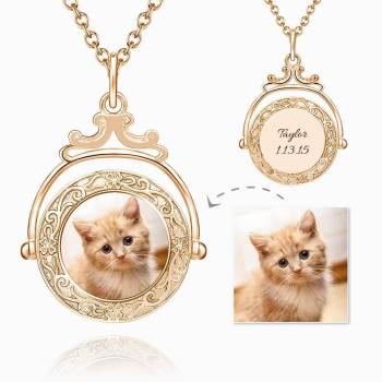 Vintage Embossed Mirror Photo Halskette Rose Gold Plattiert