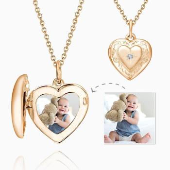 Geprägtes Herz Foto Medaillon Halskette Mit Gravur Rose Gold Plattiert