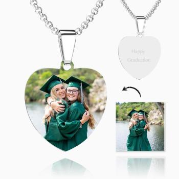 Graduation Gifts Gravierte Herz Tag Foto Halskette Edelstahl Farbdruck