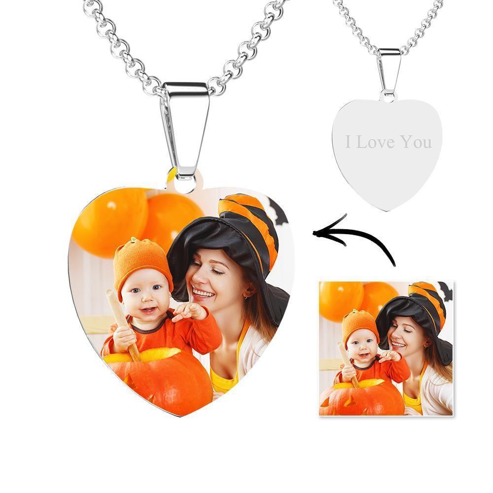 Halloween Geschenke Gravierte Herz Tag Foto Halskette Edelstahl Farbdruck