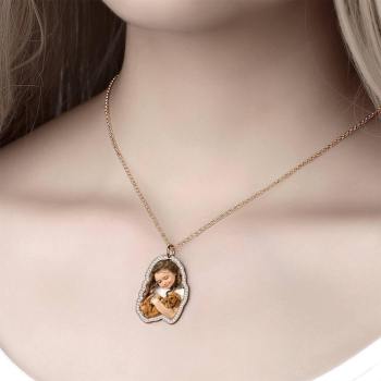 Foto Graviert Halskette, Strass Kristall Memorial Geschenk Halskette Rose Gold Plattiert - Colorful