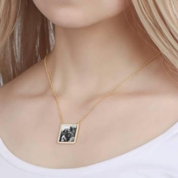 Fotogravierte Halskette Strass Kristall Quadratische Form Einzigartige Halskette 14K Vergoldet Golden - Fotokopie