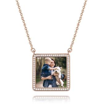 Foto Graviert Halskette Strass Kristall Quadratische Form Foto Halskette Rose Gold Plattiert - Colorful