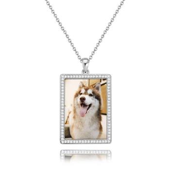 Foto Graviert Halskette Strass Kristall, Foto-Halskette Keepsake Geschenk Platin Plattiert Silber - Farbenfroh