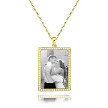 Foto Gravierte Halskette Strass Kristall, Foto Halskette Bestes Geschenk 14K Plated Gold Golden - Fotokopie