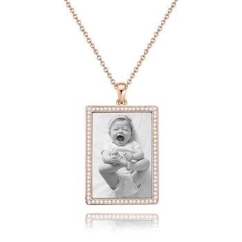 Foto Graviert Halskette Strass Kristall, Foto Halskette Best Gift Rose Gold Plattiert - Fotokopieren