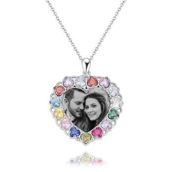 Foto Gravierte Halskette Strass Kristall Bunt, Herzförmig Foto Halskette Bestes Geschenk Platin Plated Silber - Fotokopieren