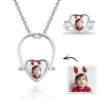 Foto-Halskette, Foto-Ring Paar Geschenke Dual-Use (Ring Größe 5#)