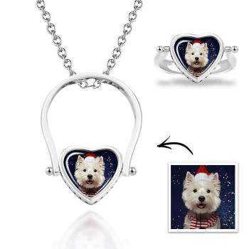 Foto-Halskette, Foto Ring Geschenke Dual-Use (Ring Größe 7#)