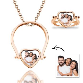 Foto-Halskette, Foto-Ring Paar Geschenke Dual-Use (Ring Größe 8#) Rose Gold Plattiert