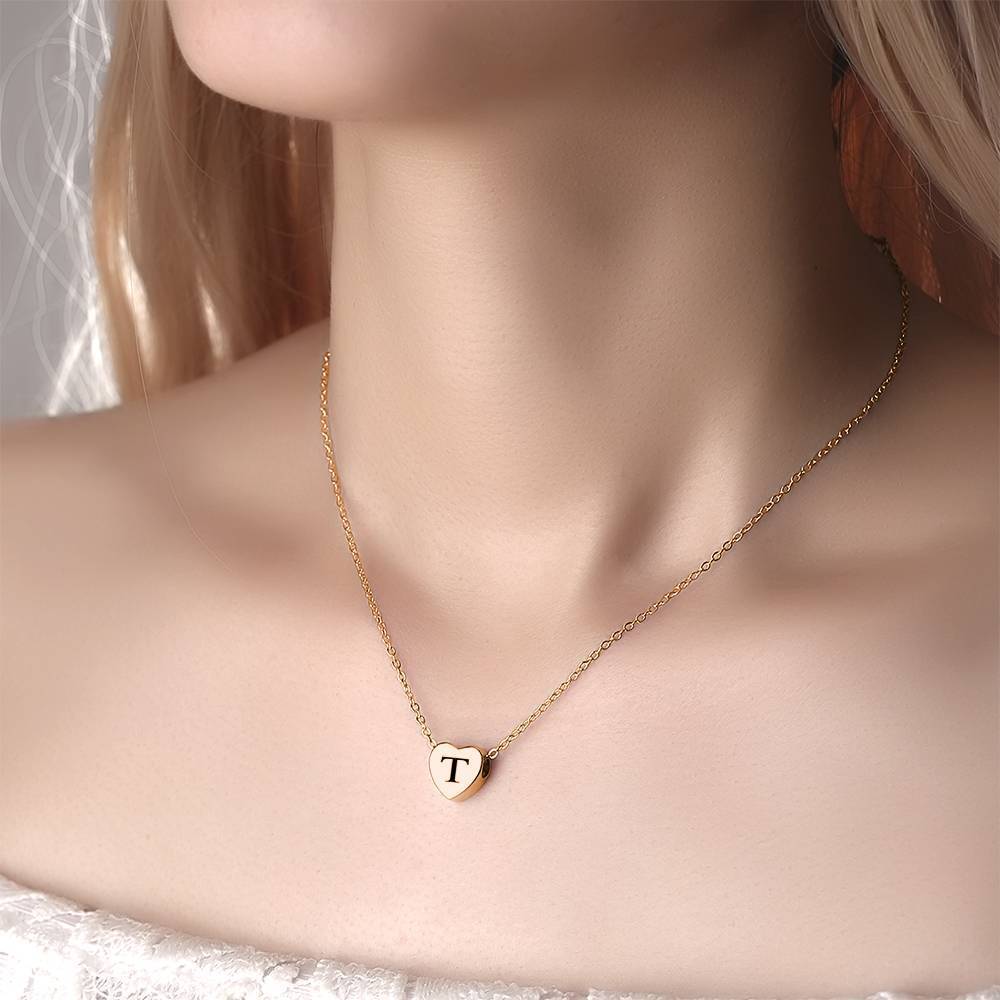 Engraved Heart Initial Necklace Rose Gold Plated