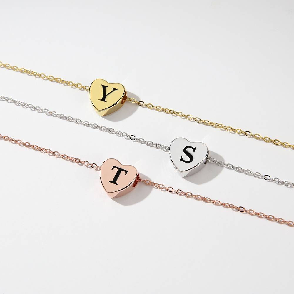 Engraved Heart Initial Necklace Rose Gold Plated