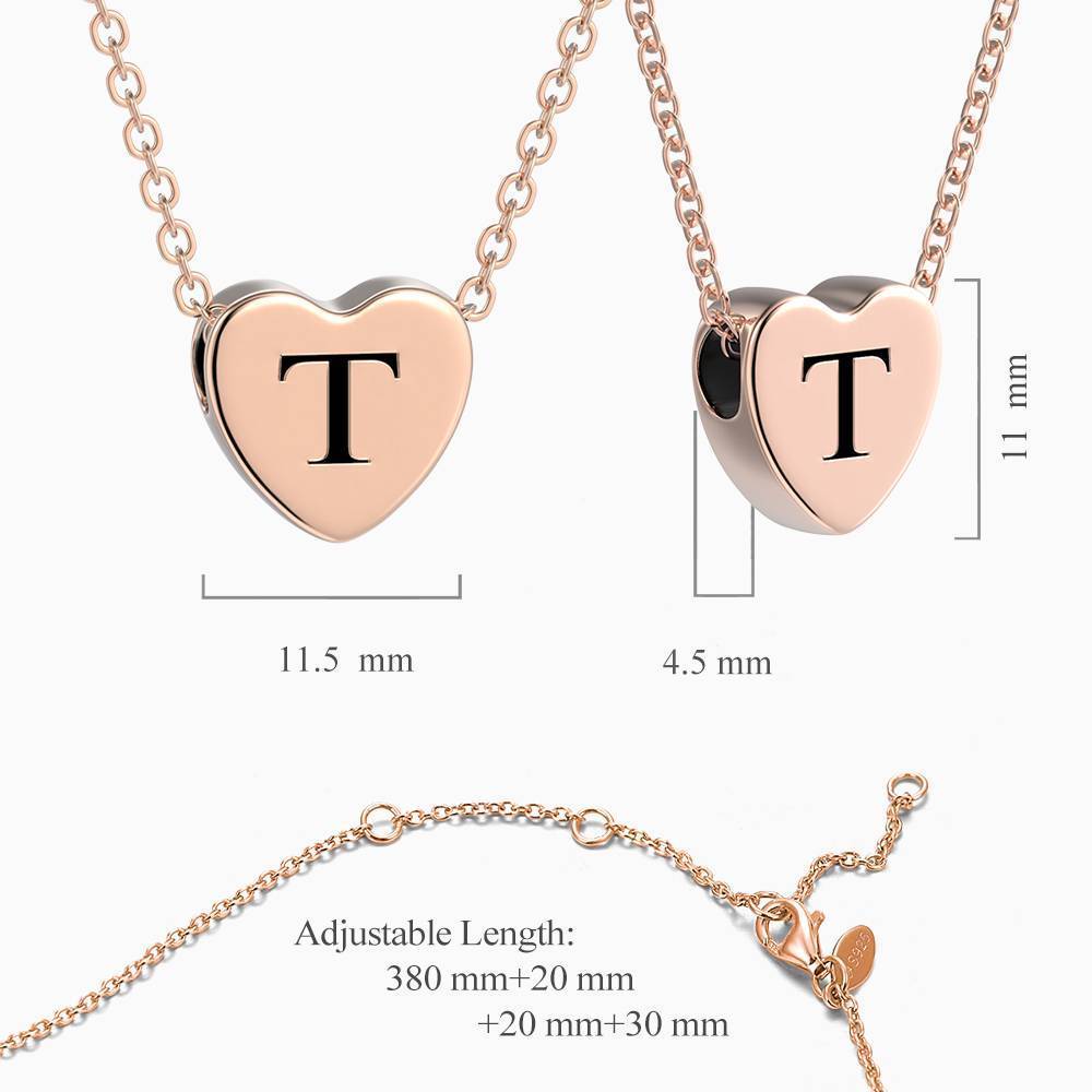 Engraved Heart Initial Necklace Rose Gold Plated