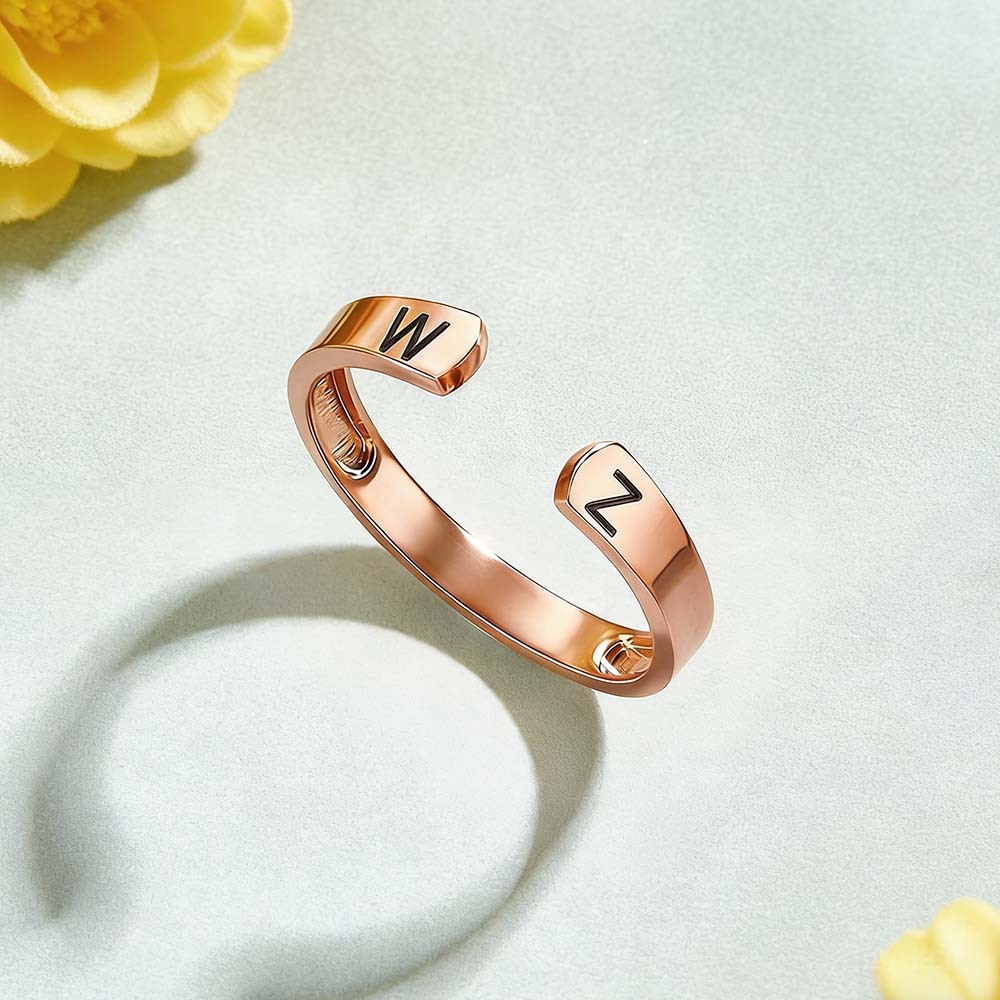 Personalisierter Partnerring Mit Initialen, Verstellbar, Minimalistisches Design, Zwei Buchstaben-partnerringe - namenecklacede