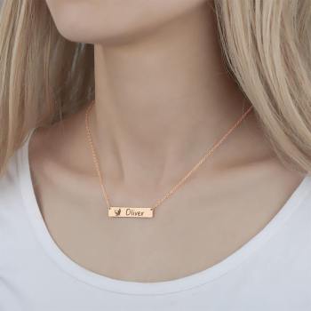 Halskette Mit Fotogravur, Portrait-Bar-Halskette Rose Vergoldet - Rose Gold