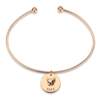 Portrait Photo Bangle with Engraving Round Shape Rose Gold Plated
