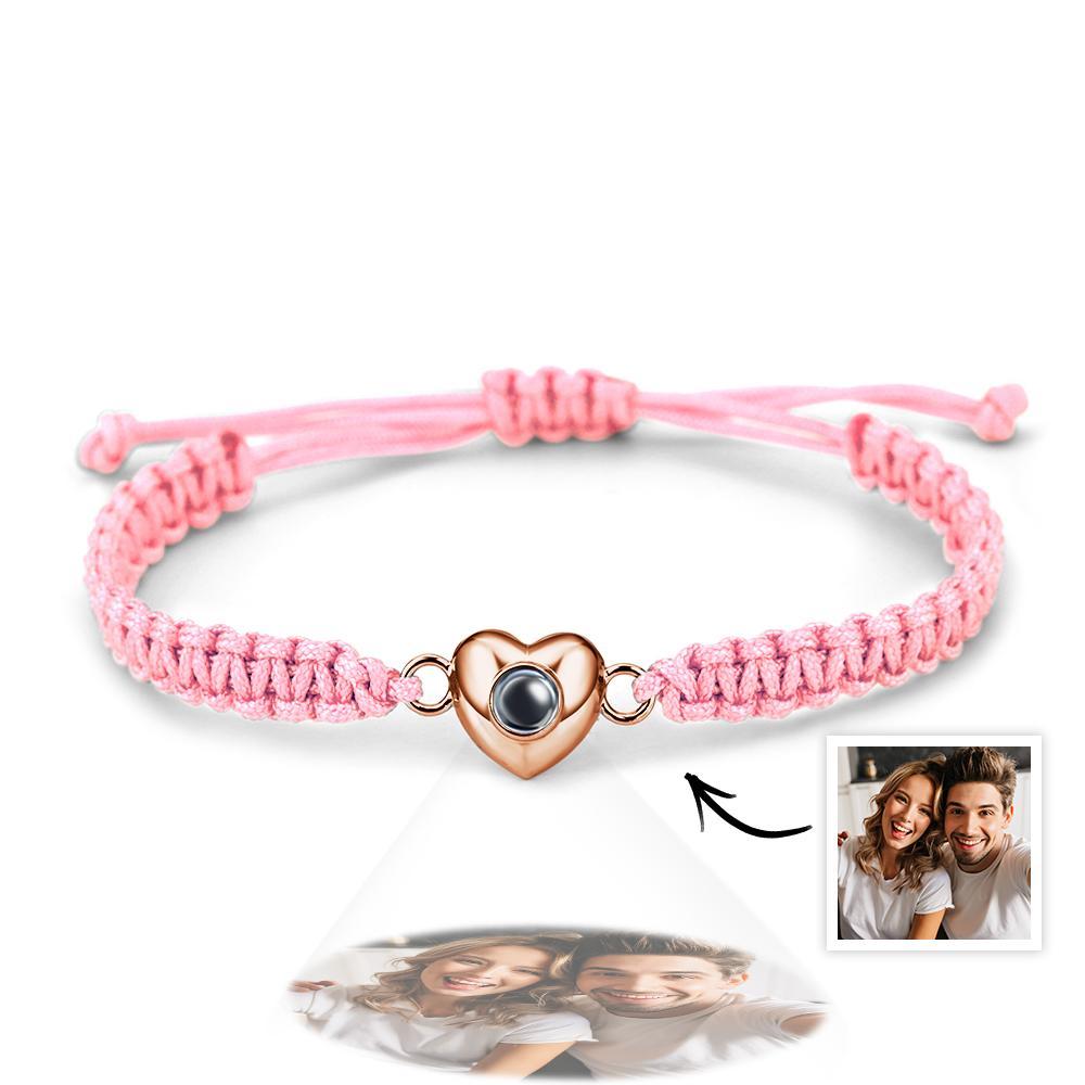 Benutzerdefiniertes, Schlichtes, Modisches Schwarzes Seil-armband Mit Bildprojektion In Herzform - ihrenamenskettede