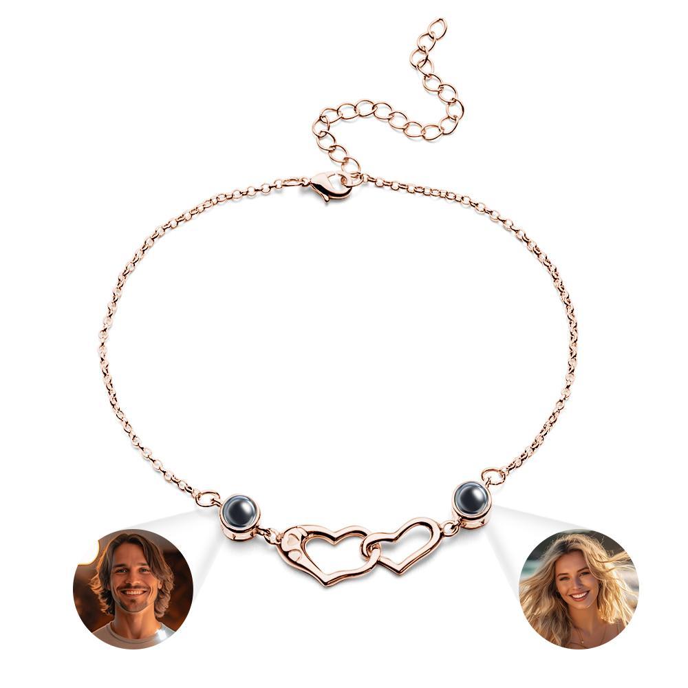 Armband Mit Zwei Herzprojektionen, Personalisiertes Bild Im Armband, Andenken, Schmuck, Trendiges Geschenk Für Die Beste Freundin - ihrenamenskettede