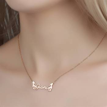 Personalisierte Namenshalskette, Schmetterlingshalskette - Rose Gold